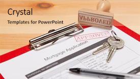  Presentation with mortgage - Slides consisting of mortgage application form and keys background and a  colored foreground