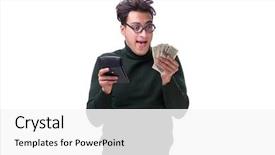  Presentation with calculator - Cool new PPT layouts with mortgage fraud - nerd young man with calculator backdrop and a white colored foreground