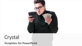  Presentation with one young man exercising handball - Presentation consisting of mortgage fraud - nerd young man with calculator background and a  colored foreground