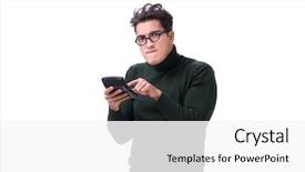  Presentation with calculator parabolic - PPT layouts enhanced with mortgage fraud - nerd young man with calculator background and a white colored foreground