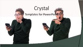  Presentation with young man on the phone - Slides featuring mortgage fraud - nerd young man with calculator background and a lemonade colored foreground