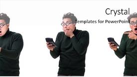  Presentation with calculator parabolic - Cool new presentation theme with mortgage fraud - nerd young man with calculator backdrop and a white colored foreground