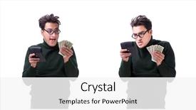  Presentation with calculator - Presentation with mortgage fraud - nerd young man with calculator background and a white colored foreground