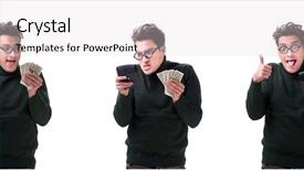  Presentation with young man and a woman - Beautiful PPT theme featuring mortgage fraud - nerd young man with calculator backdrop and a lemonade colored foreground