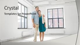  Presentation with real estate prices - Cool new presentation theme with mortgage people and real estate backdrop and a light gray colored foreground