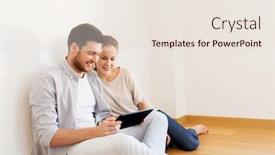  Presentation with mortgage - Slide deck consisting of mortgage people and real estate concept - happy couple with tablet pc computer at empty room of new home background and a lemonade colored foreground