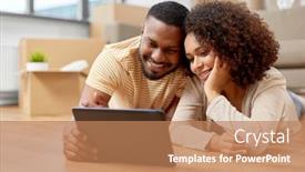  Presentation with mortgage - Audience pleasing presentation theme consisting of mortgage-people-and-real-estate backdrop and a coral colored foreground