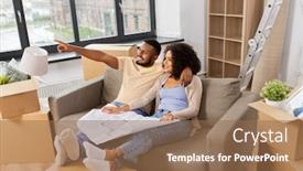  Presentation with real estate - Amazing slide set having mortgage-people-and-real-estate backdrop and a coral colored foreground