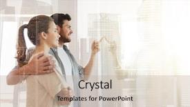  Presentation with city buildings - Colorful slide deck enhanced with mortgage people and real estate backdrop and a soft green colored foreground