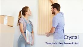  Presentation with real estate - Audience pleasing PPT theme consisting of mortgage people and real estate backdrop and a sky blue colored foreground