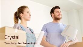  Presentation with real estate purchase - Slide set featuring mortgage people and real estate background and a  colored foreground