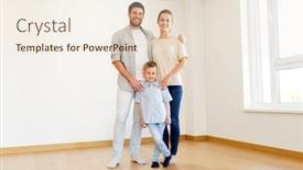  Presentation with mortgage - Amazing PPT theme having mortgage people housing and real estate concept - happy family with child moving to new home backdrop and a lemonade colored foreground