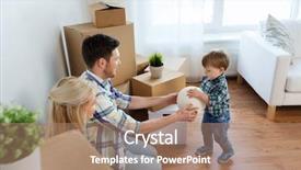  Presentation with mortgage - PPT theme enhanced with mortgage people housing moving background and a coral colored foreground