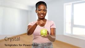  Presentation with piggy bank - Presentation having mortgage-saving-and-finance-concept background and a coral colored foreground