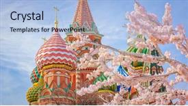  Presentation with tree spring flowers apple flowers - PPT theme consisting of moscow and st basil cathedral background and a light blue colored foreground