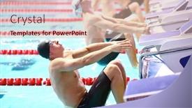  Presentation with water sports - Presentation theme having moscow-apr-20-swimmers background and a  colored foreground