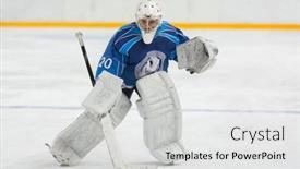  Presentation with hockey goalie - Colorful presentation design enhanced with moscow-apr-28-hockey-goalie backdrop and a light gray colored foreground