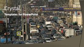  Presentation with traffic jam - Presentation theme consisting of moscow-apr-29-cars-stands background and a dark gray colored foreground