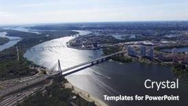  Presentation with bridge - Colorful presentation design enhanced with moscow-bridge-across-dnepr-river backdrop and a dark gray colored foreground