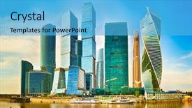  Presentation with international business - Beautiful presentation theme featuring moscow city skyline moscow international backdrop and a light blue colored foreground