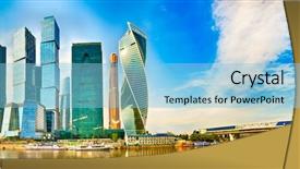  Presentation with international business - Colorful theme enhanced with moscow city skyline moscow international backdrop and a light blue colored foreground