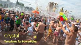  Presentation with water fountain - Slide deck featuring sun light brightening weather app concept background and a coral colored foreground