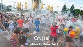  Presentation with water fountain - Colorful presentation design enhanced with moscow-july-14-young-people backdrop and a gray colored foreground