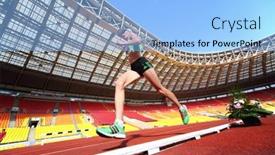  Presentation with challenge - Presentation theme featuring photo of young smiling man doing stretching exercises at the park background and a gold colored foreground