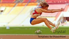  Presentation with sports arena - Slide deck having moscow-jun-11-female-athlete background and a gold colored foreground