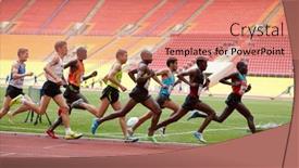  Presentation with sports arena - Beautiful PPT theme featuring moscow-jun-11-participants backdrop and a coral colored foreground