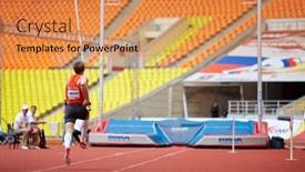  Presentation with sports arena - Presentation design featuring moscow-jun-11-pole-vaulter background and a coral colored foreground