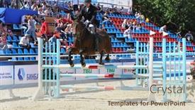  Presentation with horse racing - Slide set enhanced with scenic view over the ruins of the roman forum in rome italy background and a coral colored foreground