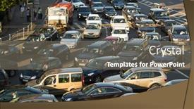  Presentation with traffic jam - Audience pleasing PPT theme consisting of moscow-june-13-cars-stands backdrop and a gray colored foreground