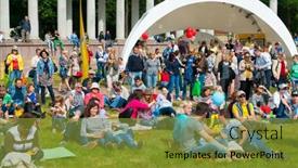  Presentation with jazz - Cool new presentation theme with moscow-june-14-people-attend backdrop and a gold colored foreground