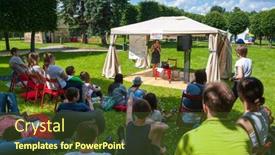  Presentation with jazz - Audience pleasing slide set consisting of moscow-june-15-people-attend backdrop and a tawny brown colored foreground