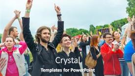  Presentation with jazz - Colorful presentation design enhanced with moscow-june-20-2015-people backdrop and a tawny brown colored foreground