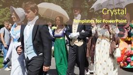  Presentation with vintage women - Colorful presentation design enhanced with moscow-june-2015-men backdrop and a coral colored foreground