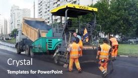  Presentation with road repair - Audience pleasing presentation design consisting of moscow-june-22-brigade backdrop and a dark gray colored foreground