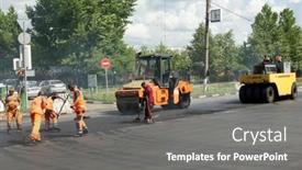  Presentation with road repair - Cool new presentation design with moscow-june-22-brigade backdrop and a gray colored foreground