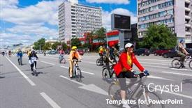  Presentation with paths - Presentation theme enhanced with moscow-june-29-people-take background and a  colored foreground