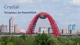  Presentation with cable stayed bridge over river - Slide set consisting of moscow-june-5-jivopisny-bridge background and a light blue colored foreground