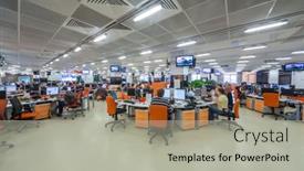  Presentation with office buildings - Slide set featuring moscow-mar-5-employees-work background and a light gray colored foreground