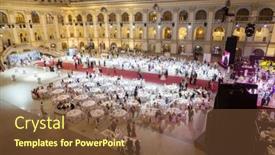  Presentation with banquet - Colorful presentation design enhanced with moscow-may-25-tables backdrop and a tawny brown colored foreground