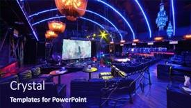  Presentation with jazz club - Colorful presentation design enhanced with moscow-november-15-hall-before backdrop and a navy blue colored foreground