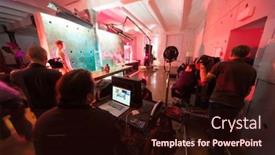  Presentation with director - Slide set enhanced with open book on the black background isolated object background and a black colored foreground