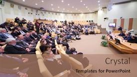  Presentation with participant - Cool new PPT theme with moscow-october-6-audience backdrop and a coral colored foreground