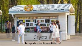  Presentation with food kiosk - Colorful presentation theme enhanced with moscow-russia-april-27-2019 backdrop and a mint green colored foreground
