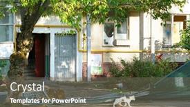  Presentation with house building - Colorful slide deck enhanced with moscow-russia-august-2019-fivestory backdrop and a gray colored foreground