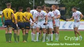  Presentation with handshakes - Presentation theme with moscow-russia-june-28-2014 background and a tawny brown colored foreground