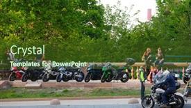  Presentation with bikers - Slide set with moscow-russia-may-13-2018 background and a tawny brown colored foreground